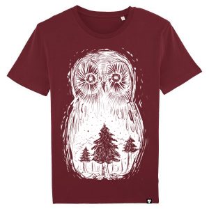 Lowearth unisex tričko sova lesná burgundy